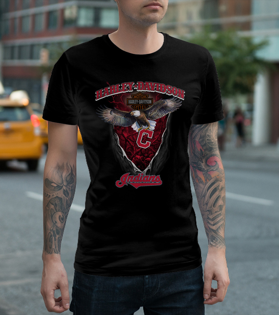 Harley Davidson Motor Cycle Cleveland Indians Eagle T-Shirt