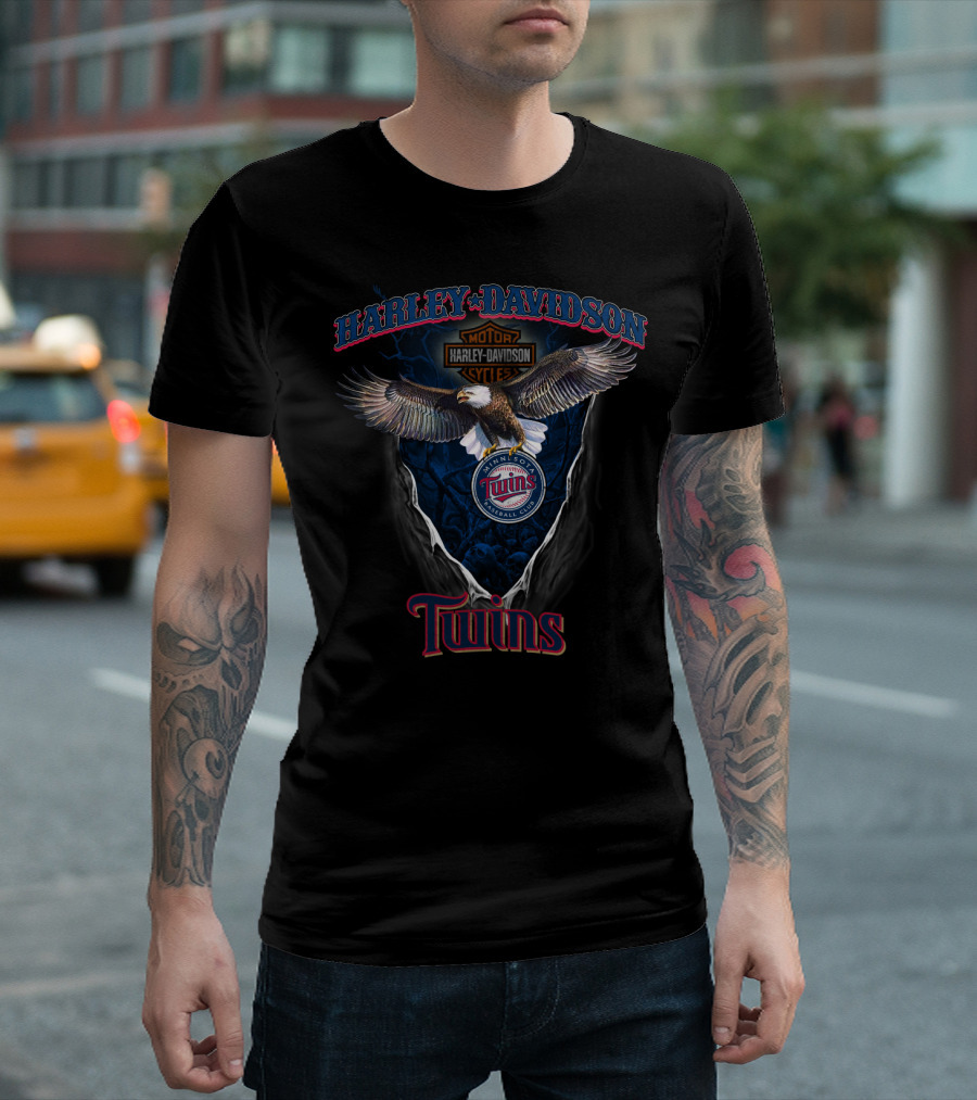 Harley Davidson Minnesota Twins Mlb Eagle Motorcycles T-Shirt