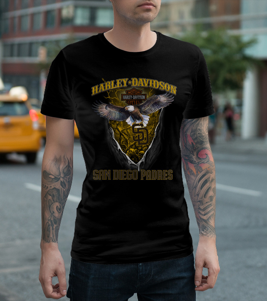 Harley Davidson San Diego Padres Bald Eagle Motor Cycles T-Shirt