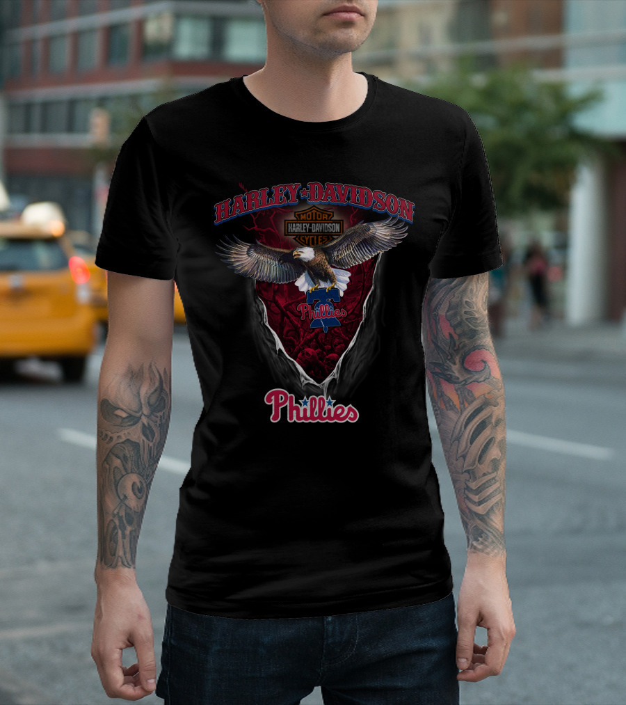 Harley Davidson Motorcycle Philadelphia Phillies Eagle T-Shirt