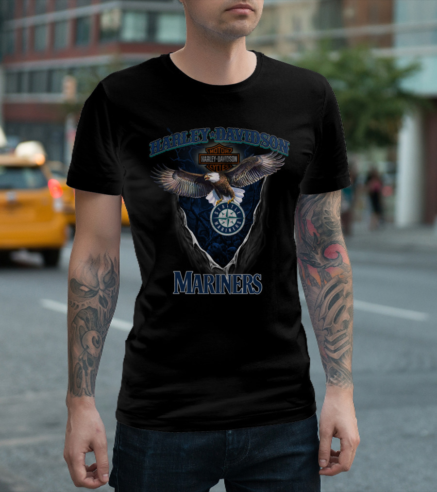 Harley Davidson Seattle Mariners Eagle Logo Collaboration T-Shirt
