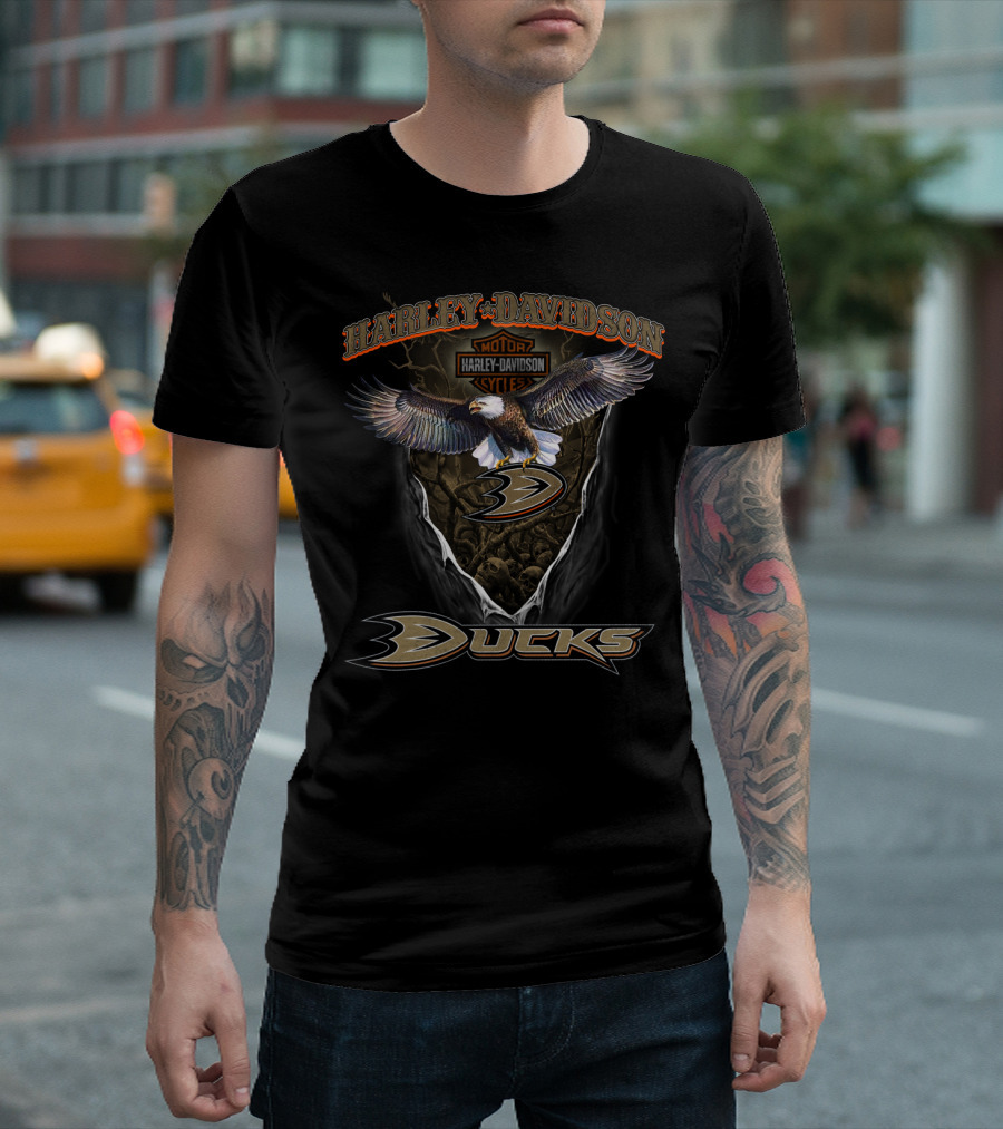 Harley Davidson Anaheim Ducks Nhl Motorcycles Logo Eagle T-Shirt