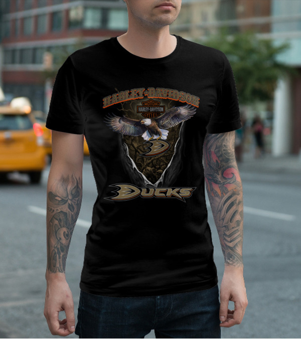 Harley Davidson Anaheim Ducks Nhl Motorcycles Logo Eagle T-Shirt