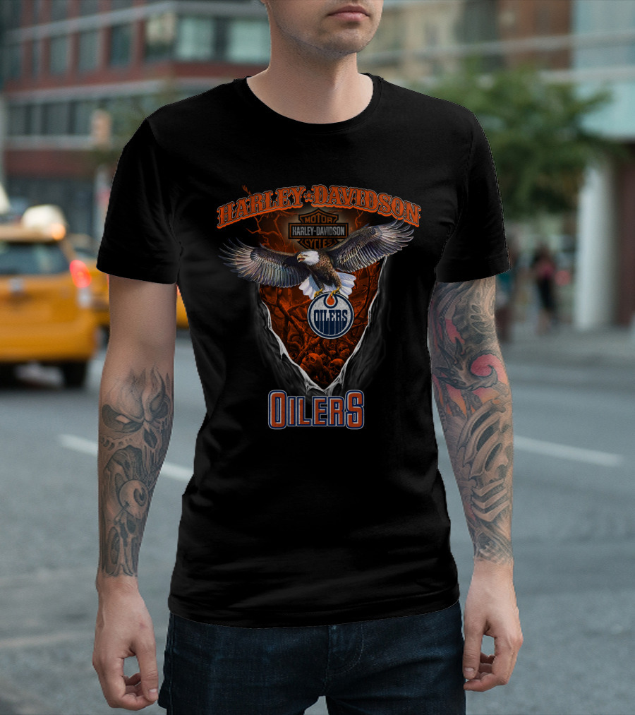 Harley Davidson Motor Cycle Oilers Nhl Edmonton T-Shirt