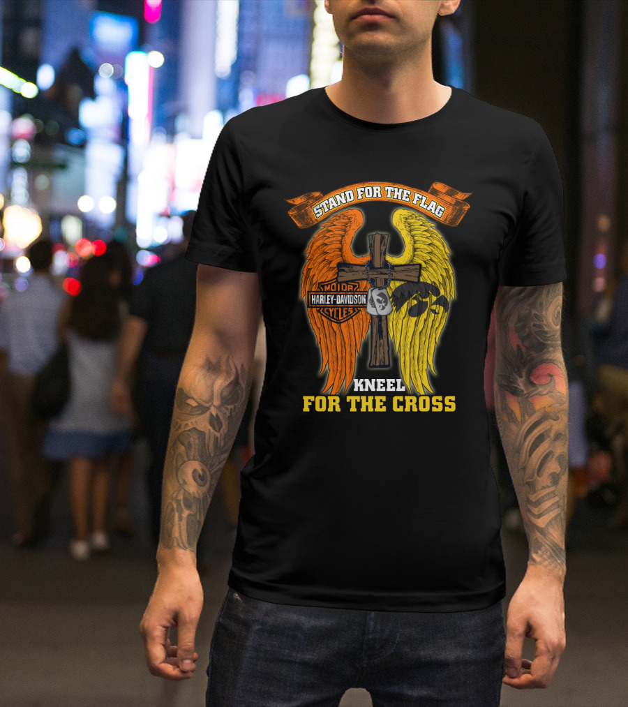 Stand For The Flag Kneel For The Cross Harley Davidson Iowa Hawkeyes T-Shirt