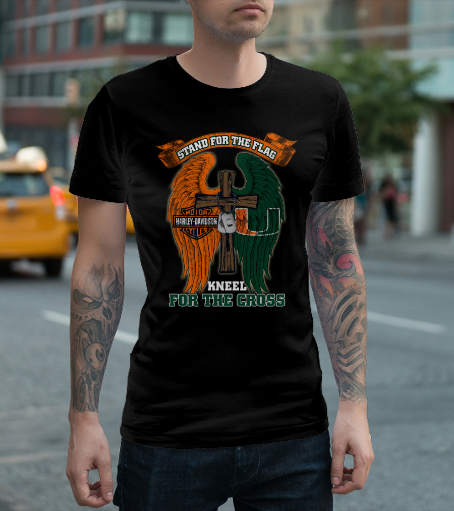 Stand For The Flag Kneel For The Cross Harley Davidson Miami Hurricanes T-Shirt