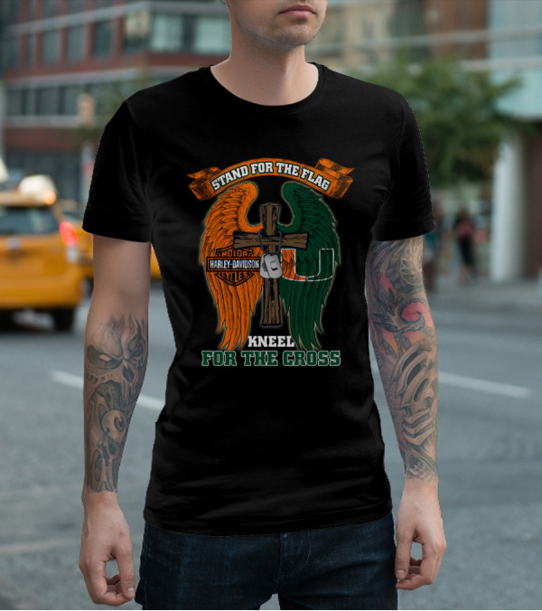 Stand For The Flag Kneel For The Cross Harley Davidson Miami Hurricanes T-Shirt