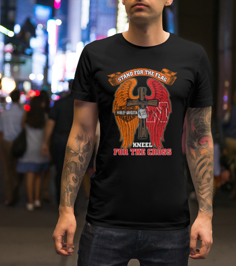 Stand For The Flag Kneel For The Cross Harley Davidson Nebraska Cornhuskers T-Shirt
