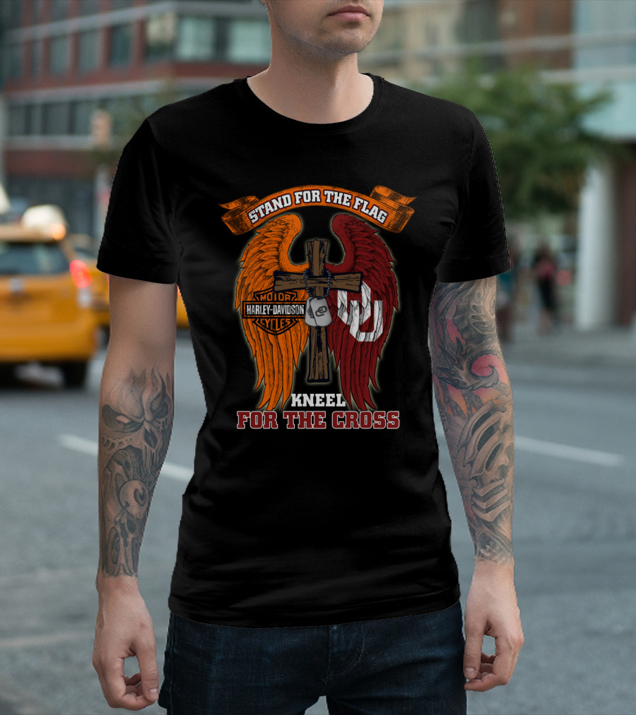 Stand For The Flag Kneel For The Cross Harley Davidson Oklahoma Sooners T-Shirt