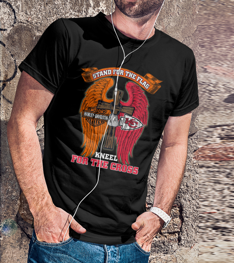 Stand For The Flag Kneel For The Cross Harley Davidson Kansas City Chiefs T-Shirt