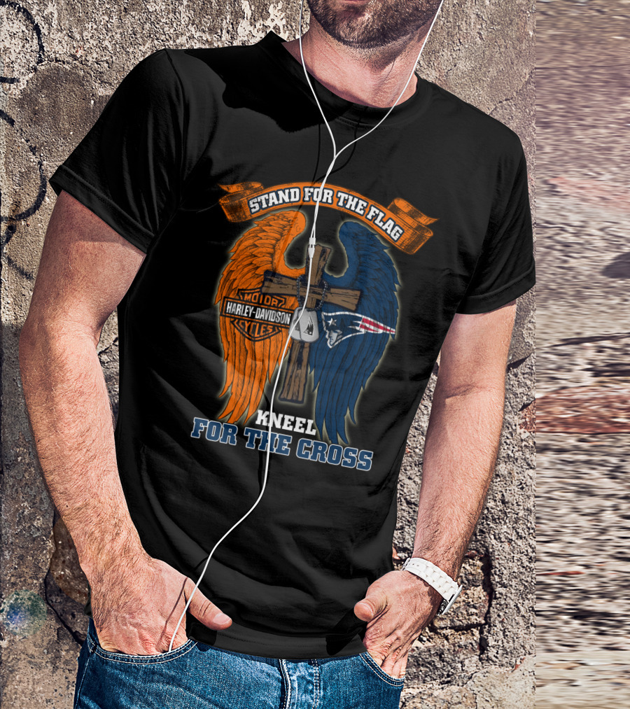 Stand For The Flag Kneel For The Cross Harley Davidson New England Patriots T-Shirt