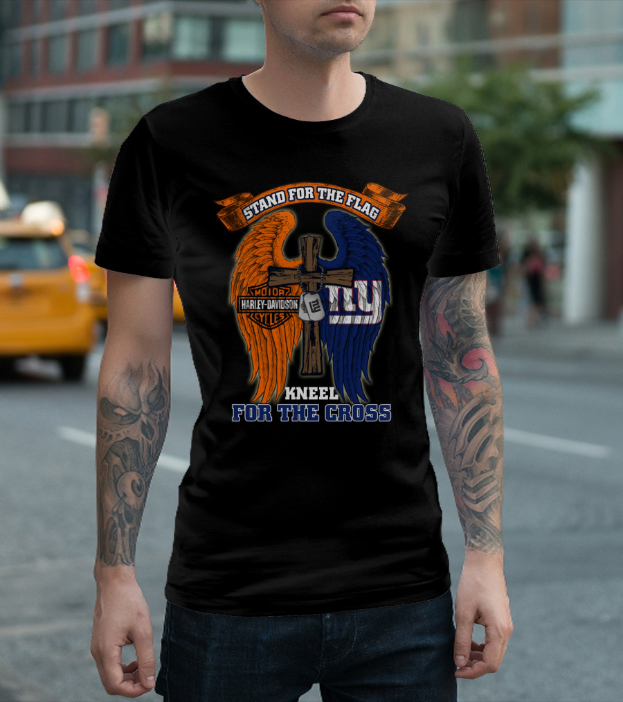Stand For The Flag Kneel For The Cross Harley Davidson Motorcycles New York Giants T-Shirt