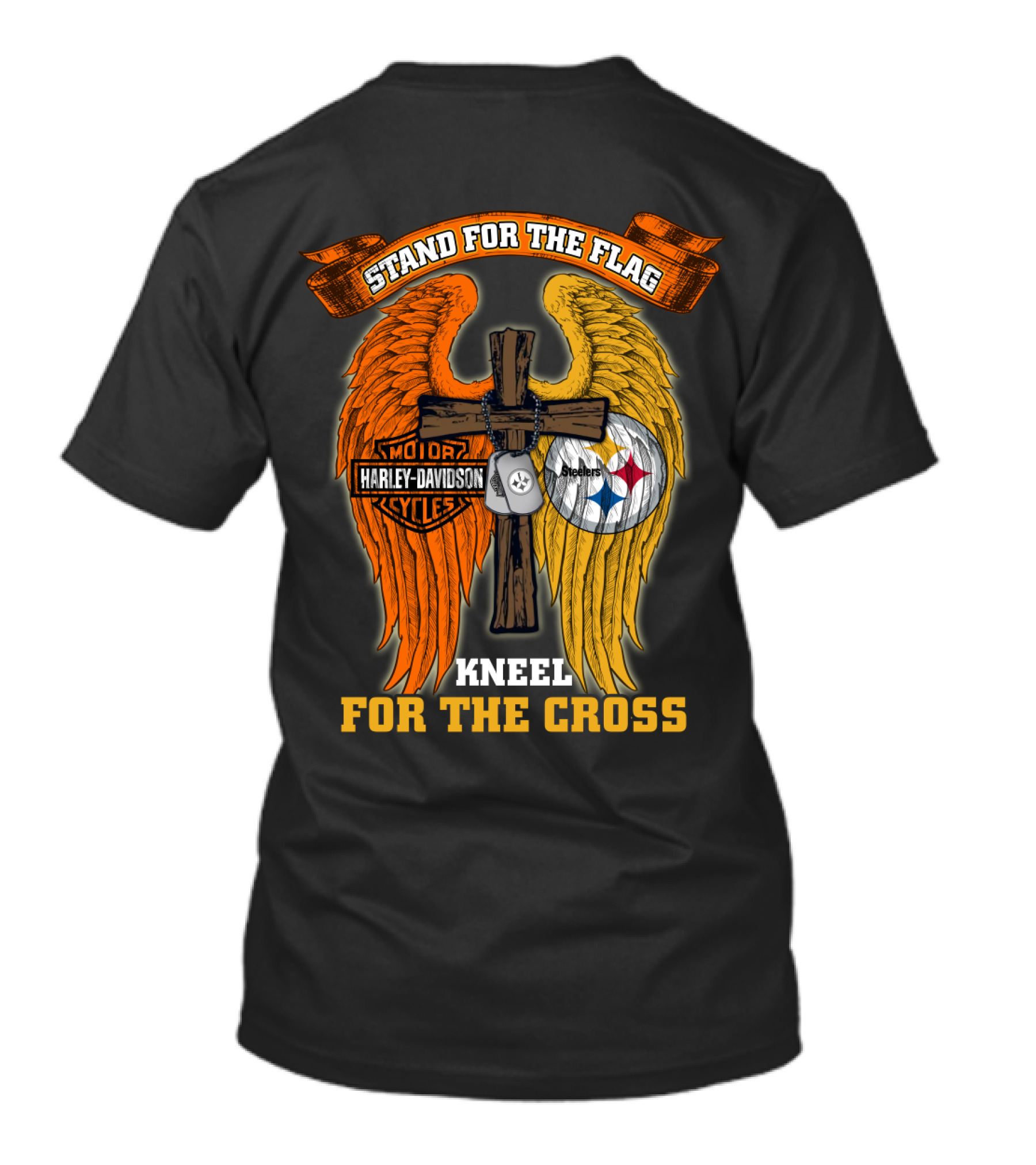 Stand For The Flag Kneel For The Cross Harley Davidson Pittsburgh Steelers Wings T-Shirt