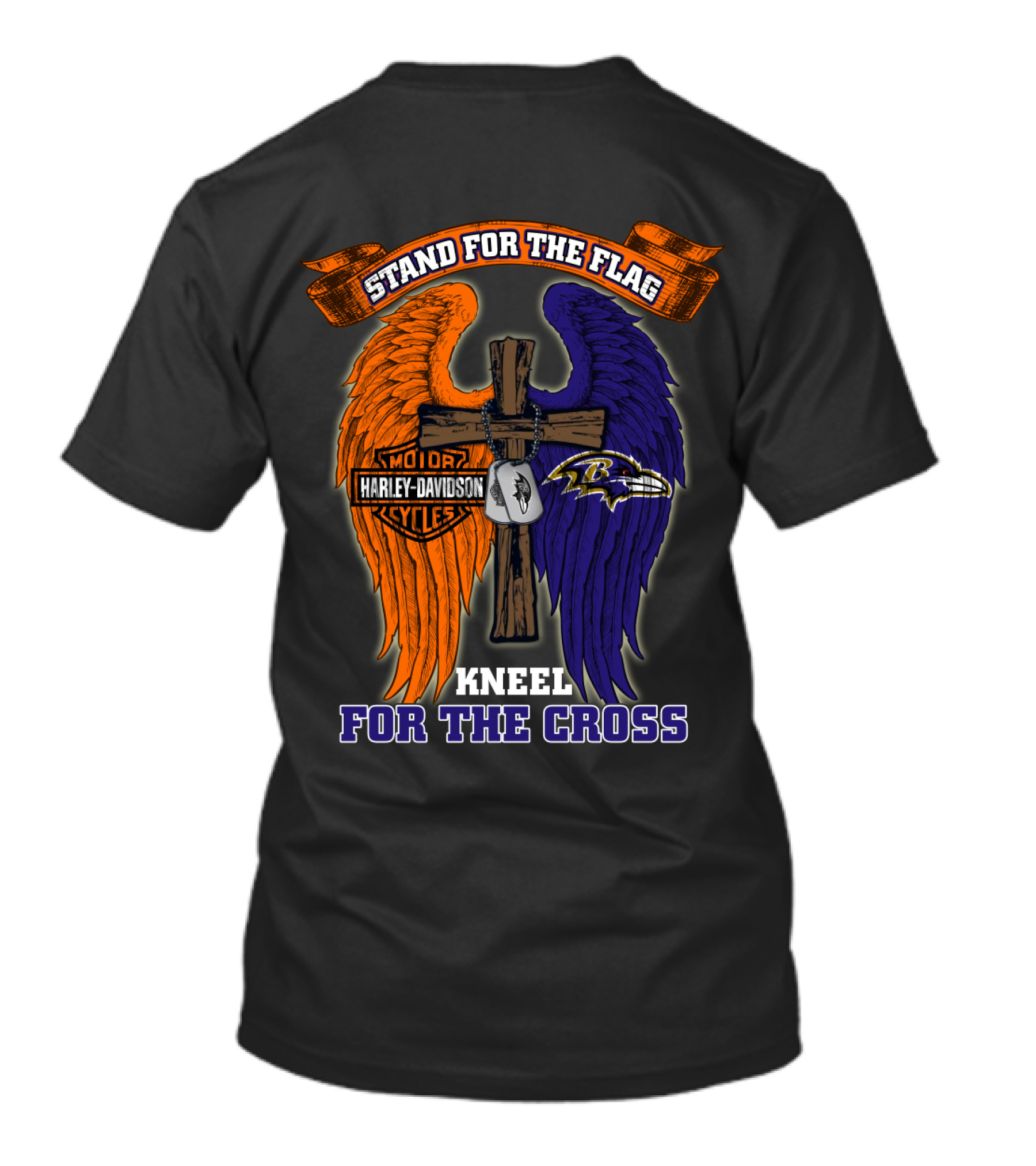 Stand For The Flag Kneel For The Cross Harley Davidson Motorcycles Baltimore Ravens T-Shirt