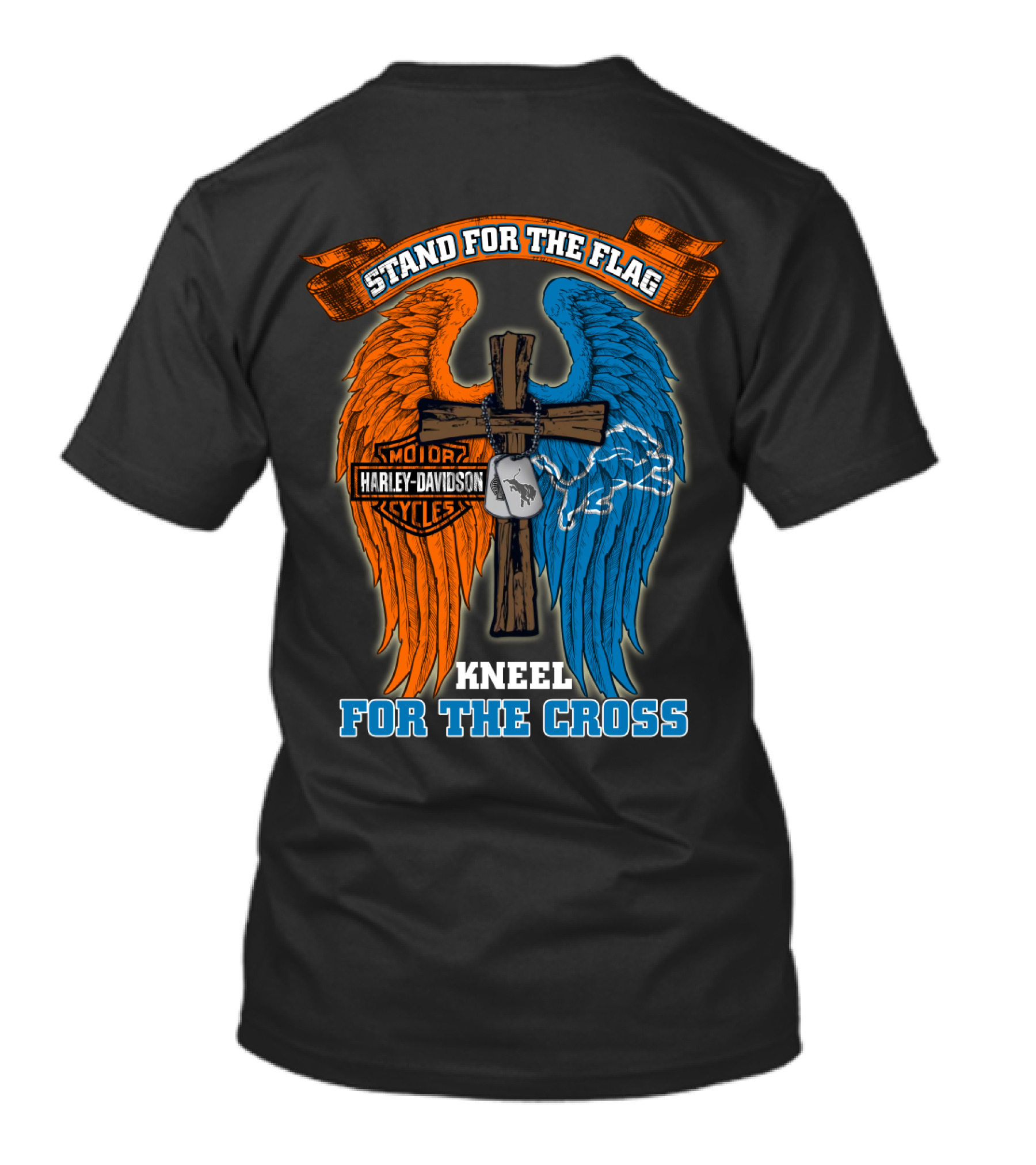 Stand For The Flag Kneel For The Cross Harley Davidson Detroit Lions T-Shirt