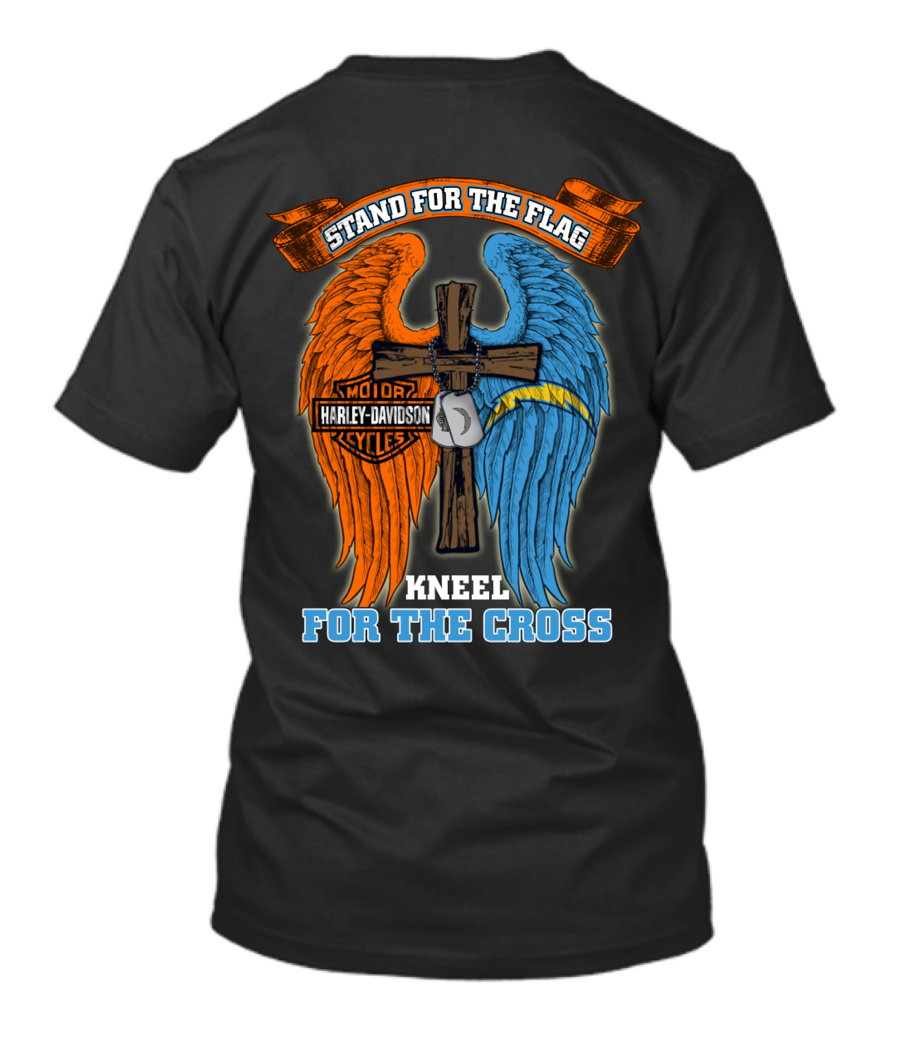 Stand For The Flag Kneel For The Cross Harley Davidson Los Angeles Chargers T-Shirt