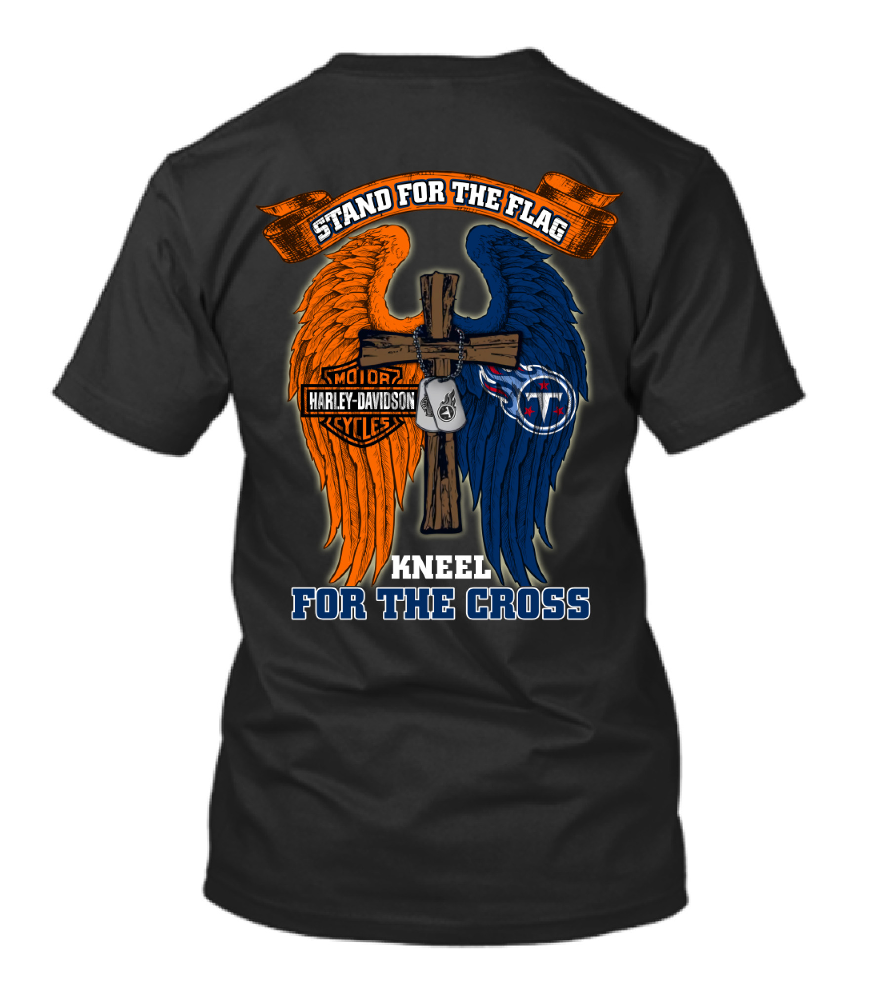 Stand For The Flag Kneel For The Cross Harley Davidson Tennessee Titans T-Shirt
