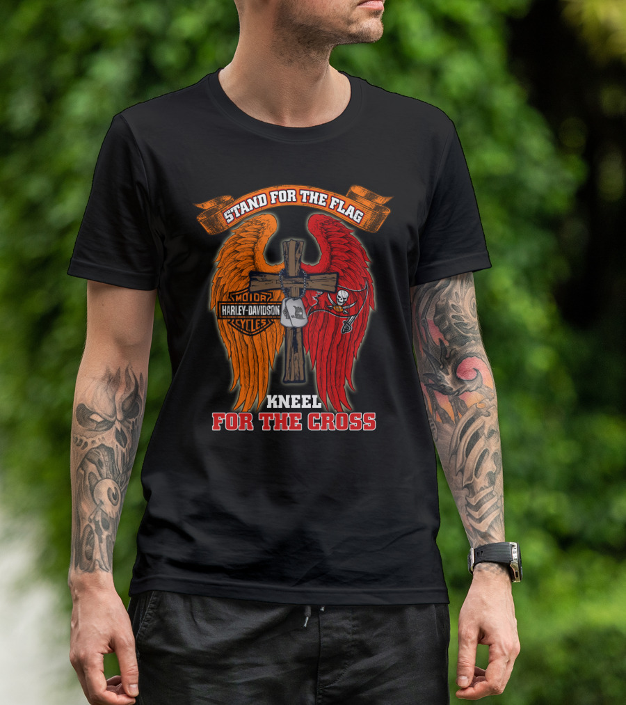 Harley Davidson Buccaneers Stand For The Flag Kneel For The Cross T-Shirt