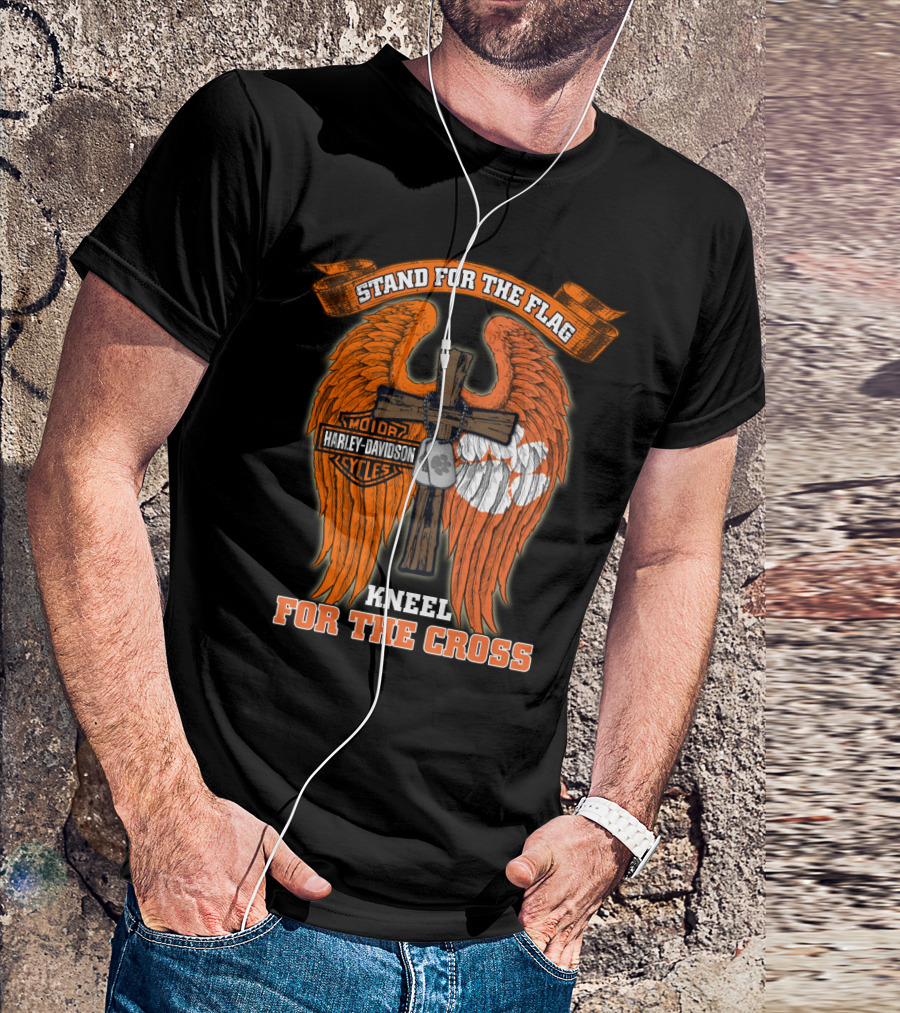 Stand For The Flag Kneel For The Cross Harley Davidson Clemson Tigers T-Shirt