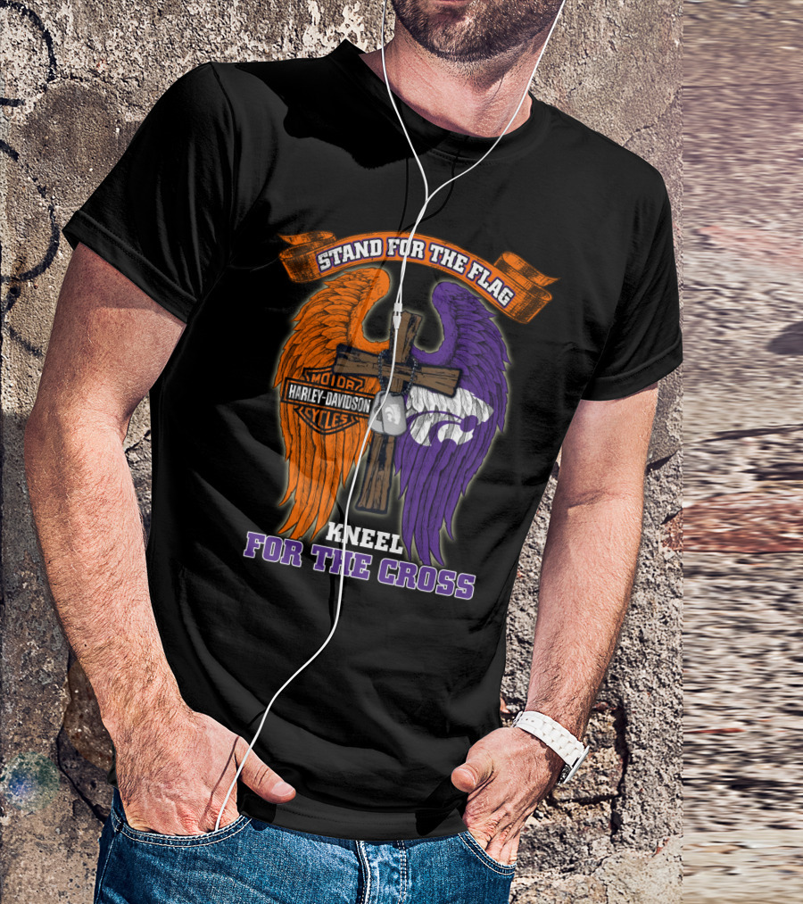 Stand For The Flag Kneel For The Cross Harley Davidson Kansas State Wildcats T-Shirt