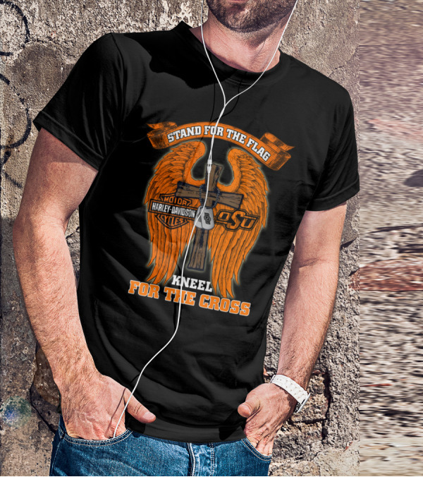 Stand For The Flag Kneel For The Cross Harley Davidson Osu Oklahoma State Cowboys T-Shirt