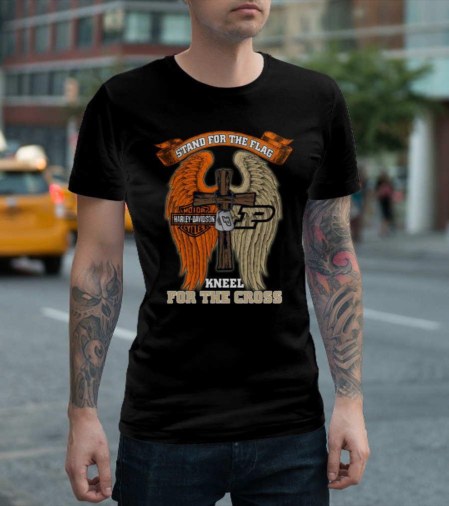 Stand For The Flag Kneel For The Cross Harley Davidson Purdue Boilermakers Cross Wings T-Shirt