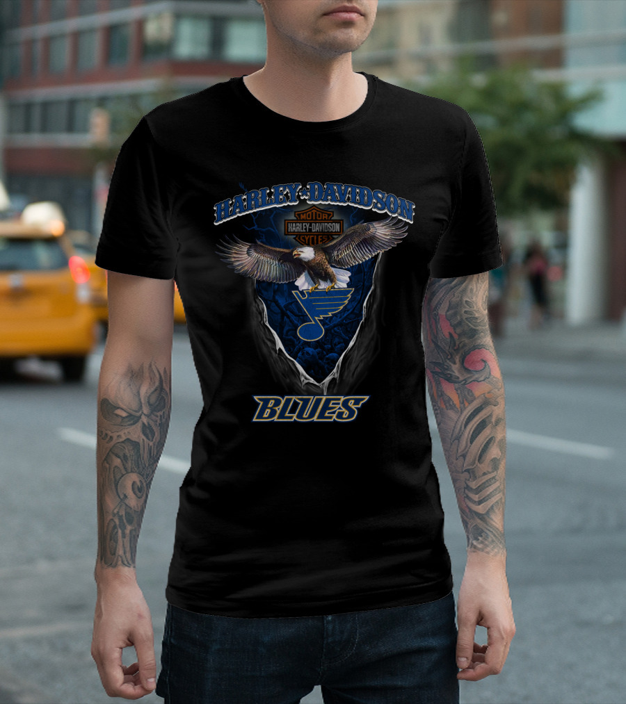 Harley Davidson Motor Cycles Eagle St Louis Blues T-Shirt