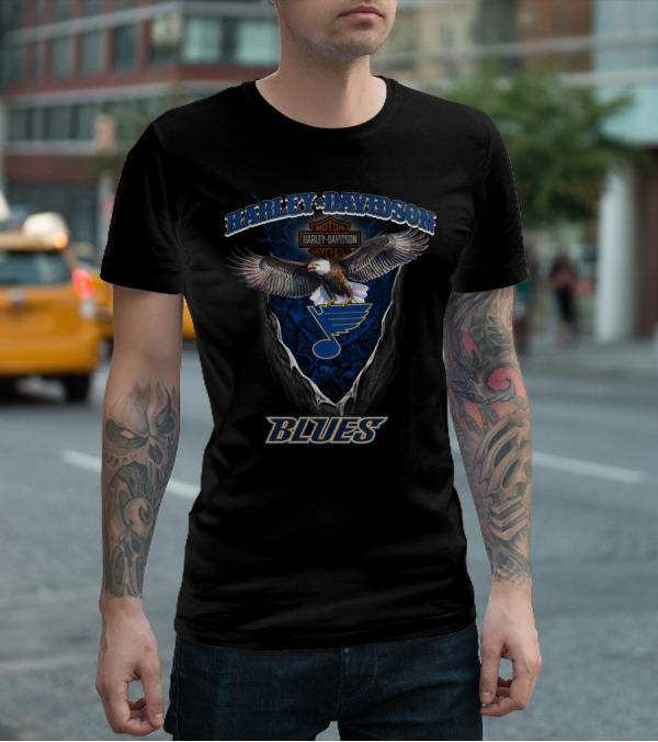 Harley Davidson Motor Cycles Eagle St Louis Blues T-Shirt