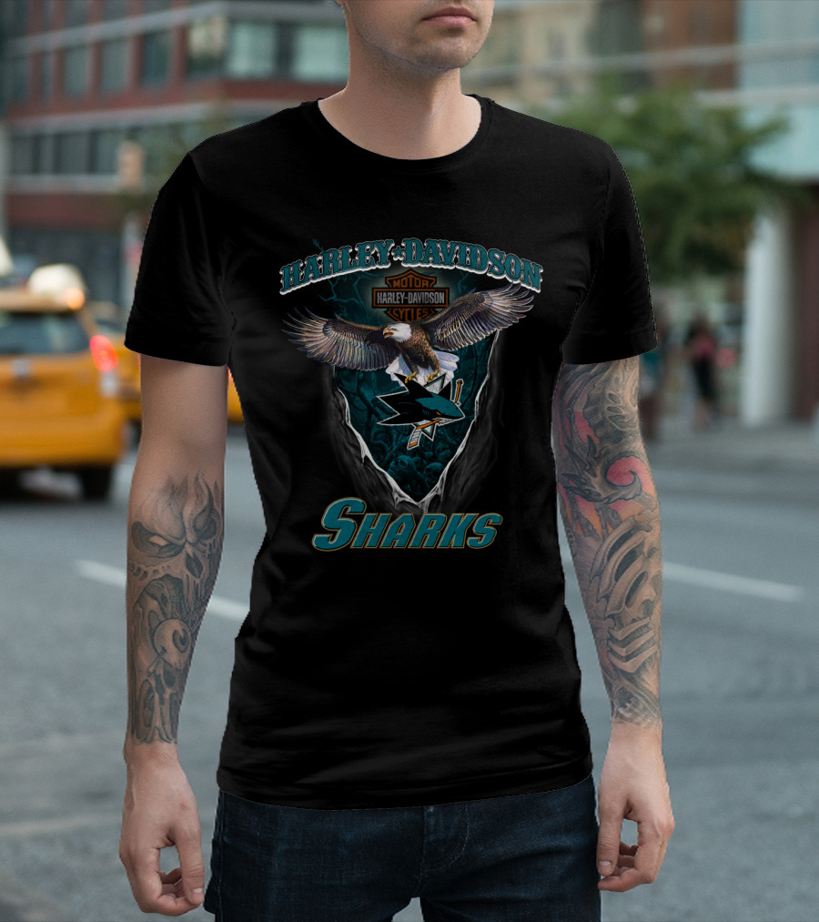 Harley Davidson San Jose Sharks Motor Cycles Eagle T-Shirt