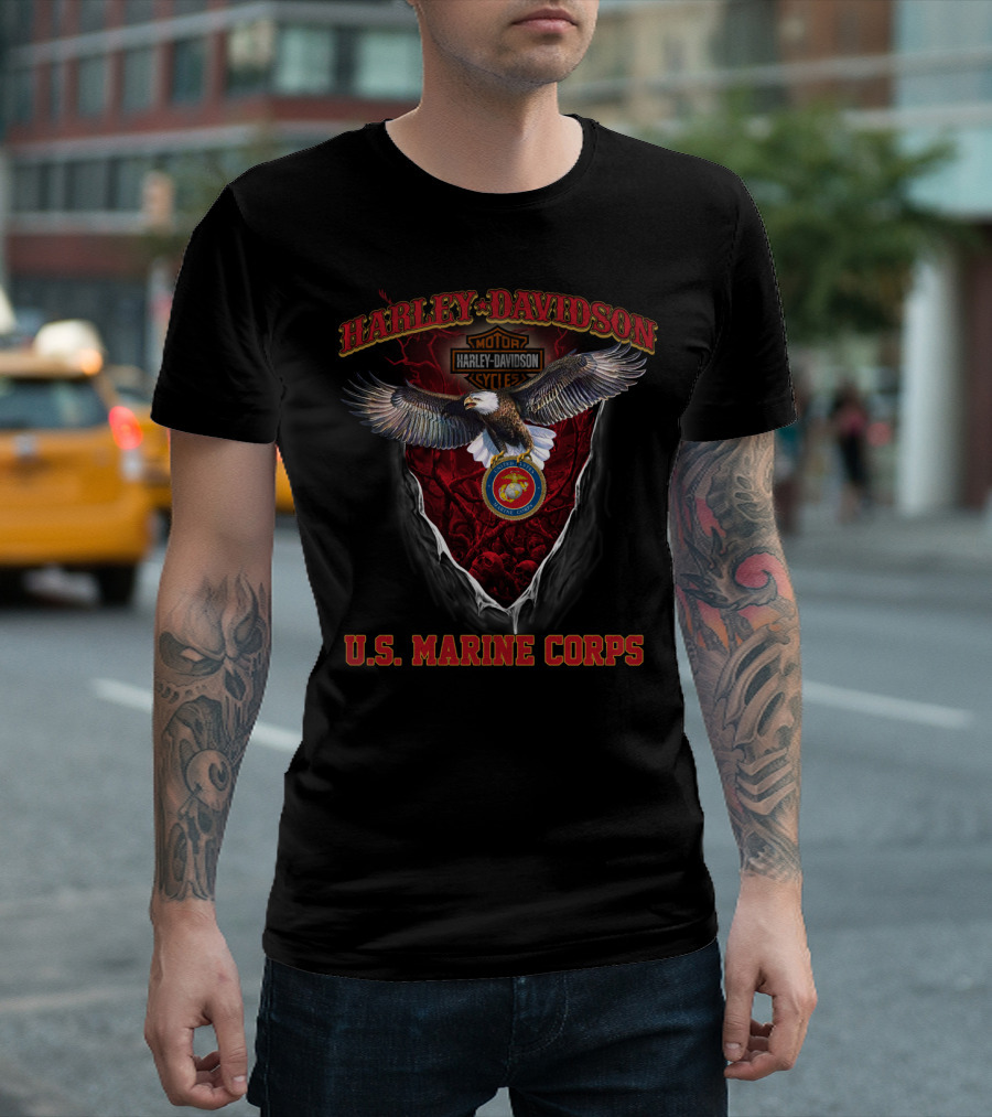 Harley Davidson U.s. Marine Corps Motorcycle Cycle Eagle T-Shirt