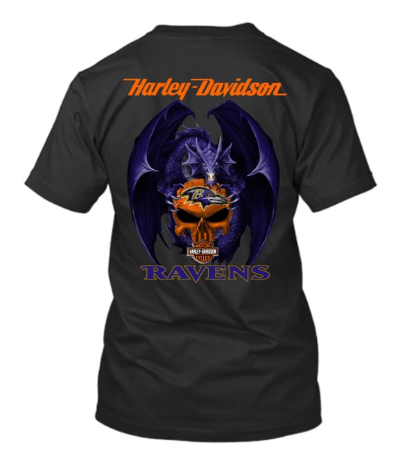 Harley Davidson Baltimore Ravens Dragon Skull T-Shirt