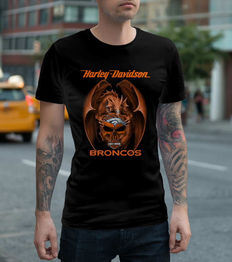 Harley Davidson Denver Broncos Dragon Motor Cycles T-Shirt