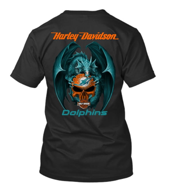 Harley Davidson Miami Dolphins Motor Cycles Dragon T-Shirt