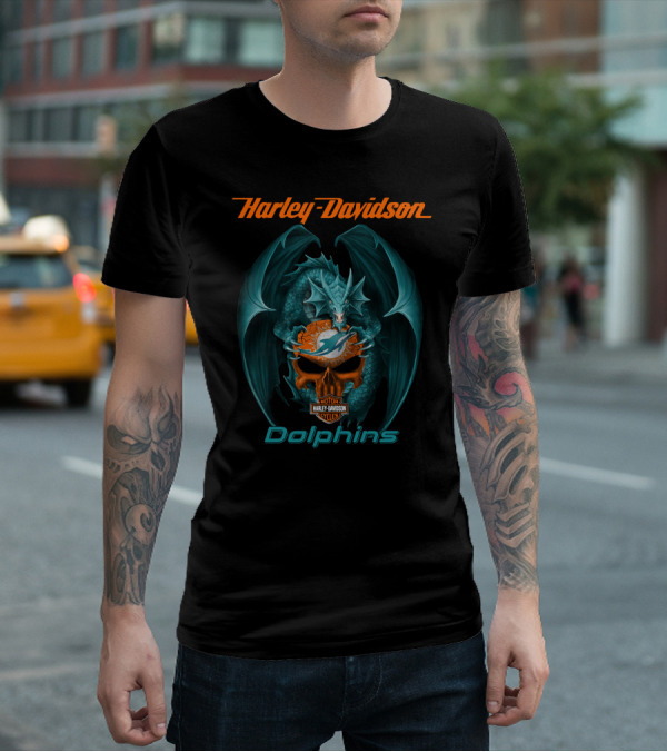 Harley Davidson Miami Dolphins Motor Cycles Dragon T-Shirt