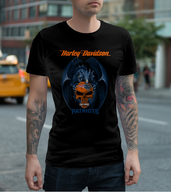 Harley Davidson Dragon New England Patriots Motor Cycles T-Shirt
