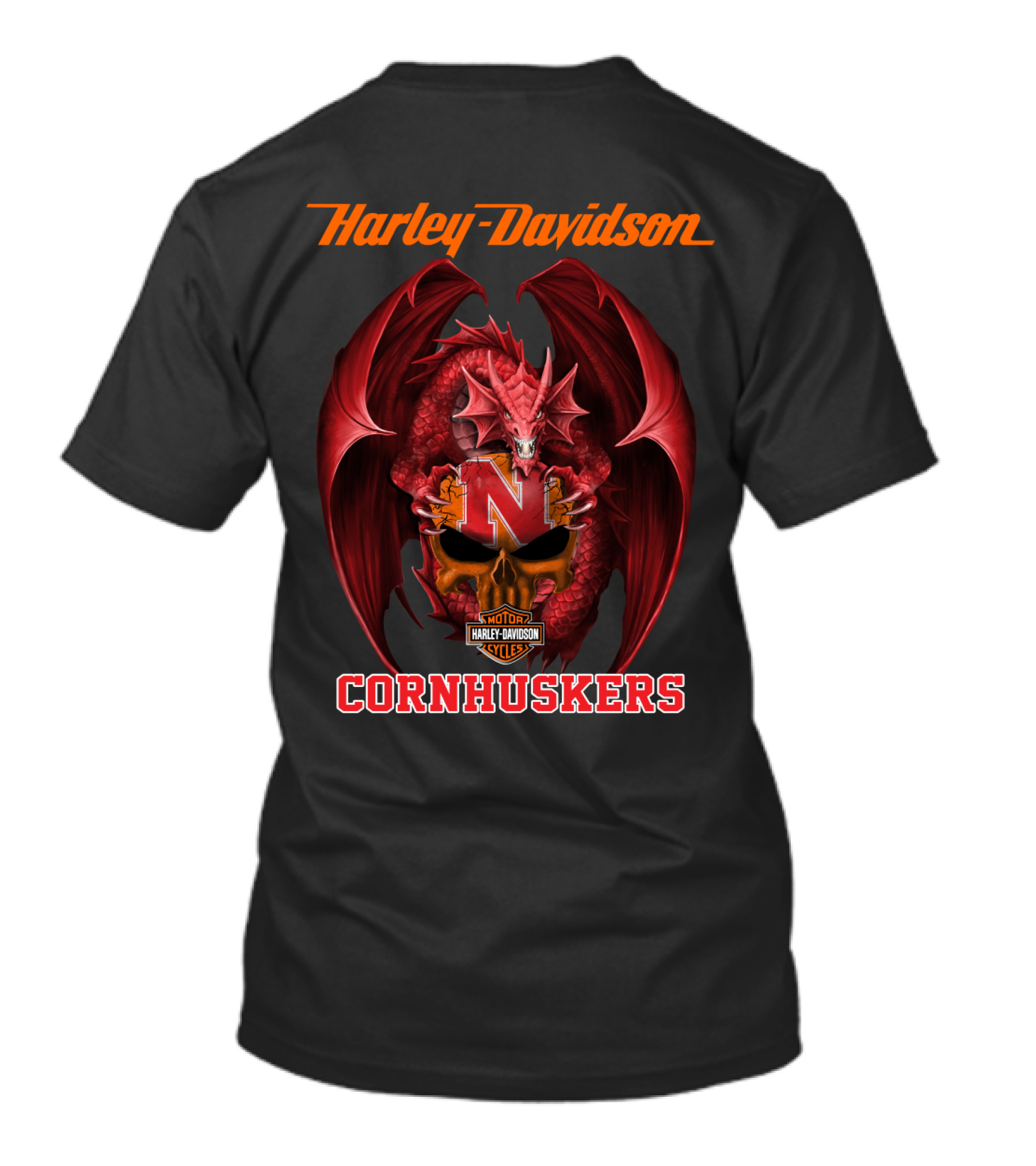 Harley Davidson Nebraska Cornhuskers Dragon Motorcycle Cycles T-Shirt