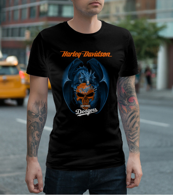 Harley Davidson Los Angeles Dodgers Blue Dragon Motor Cycles T-Shirt