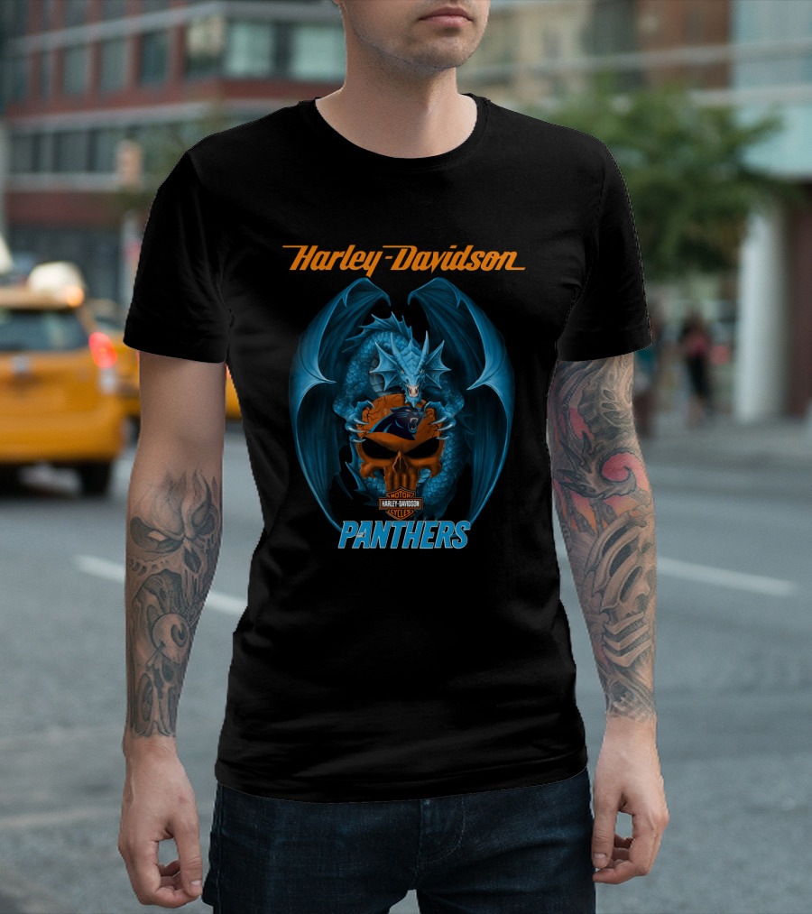 Harley Davidson Motor Cycles Carolina Panthers Dragon T-Shirt