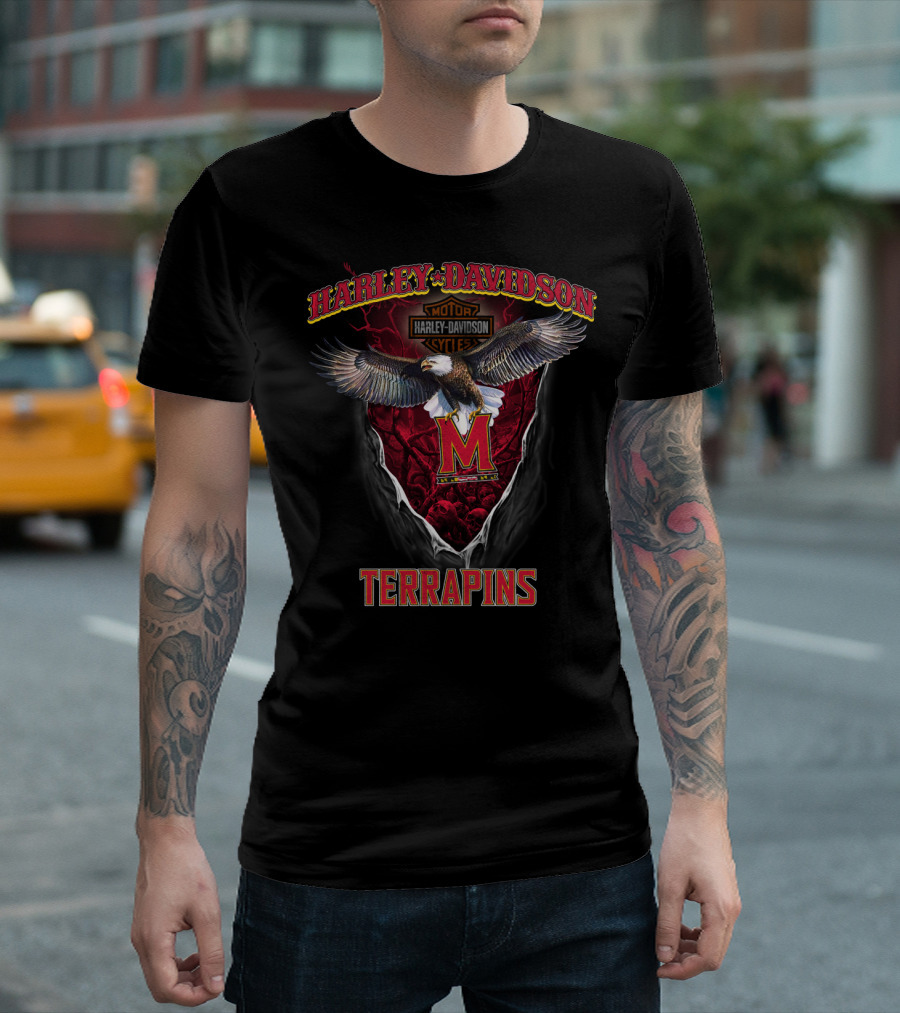 Harley Davidson Motor Cycles Maryland Terrapins Eagle Red T-Shirt