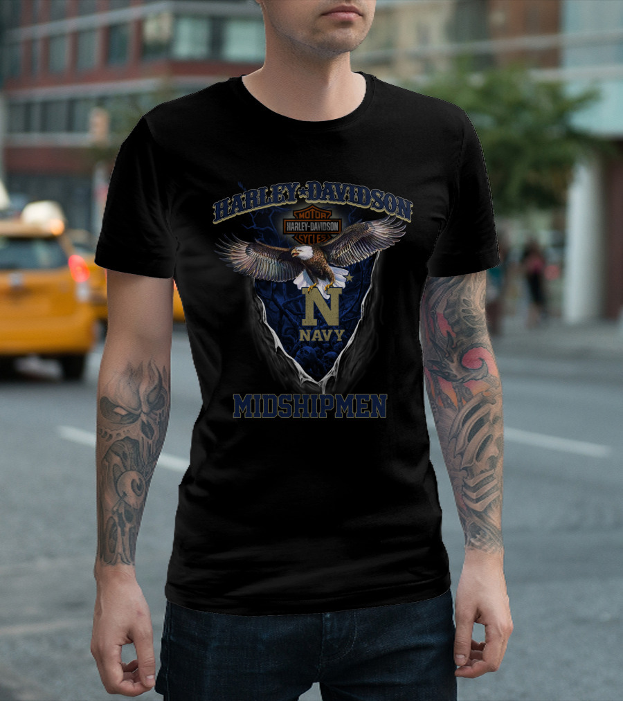 Harley Davidson Motor Cycles Navy Midshipmen T-Shirt