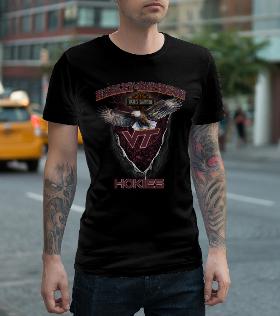 Harley Davidson Virginia Tech Hokies Motorcycle Cycle Vt Eagle T-Shirt