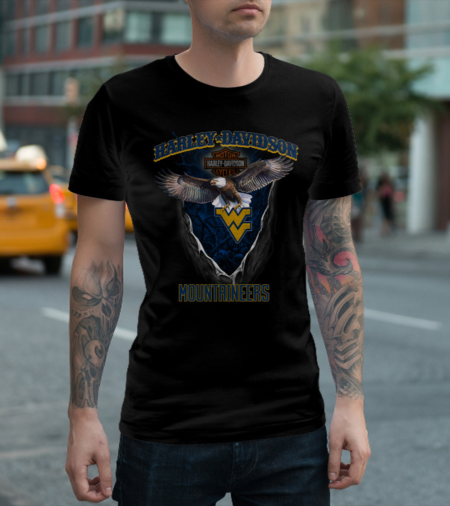 Harley Davidson Motor West Virginia Mountaineers Eagle T-Shirt