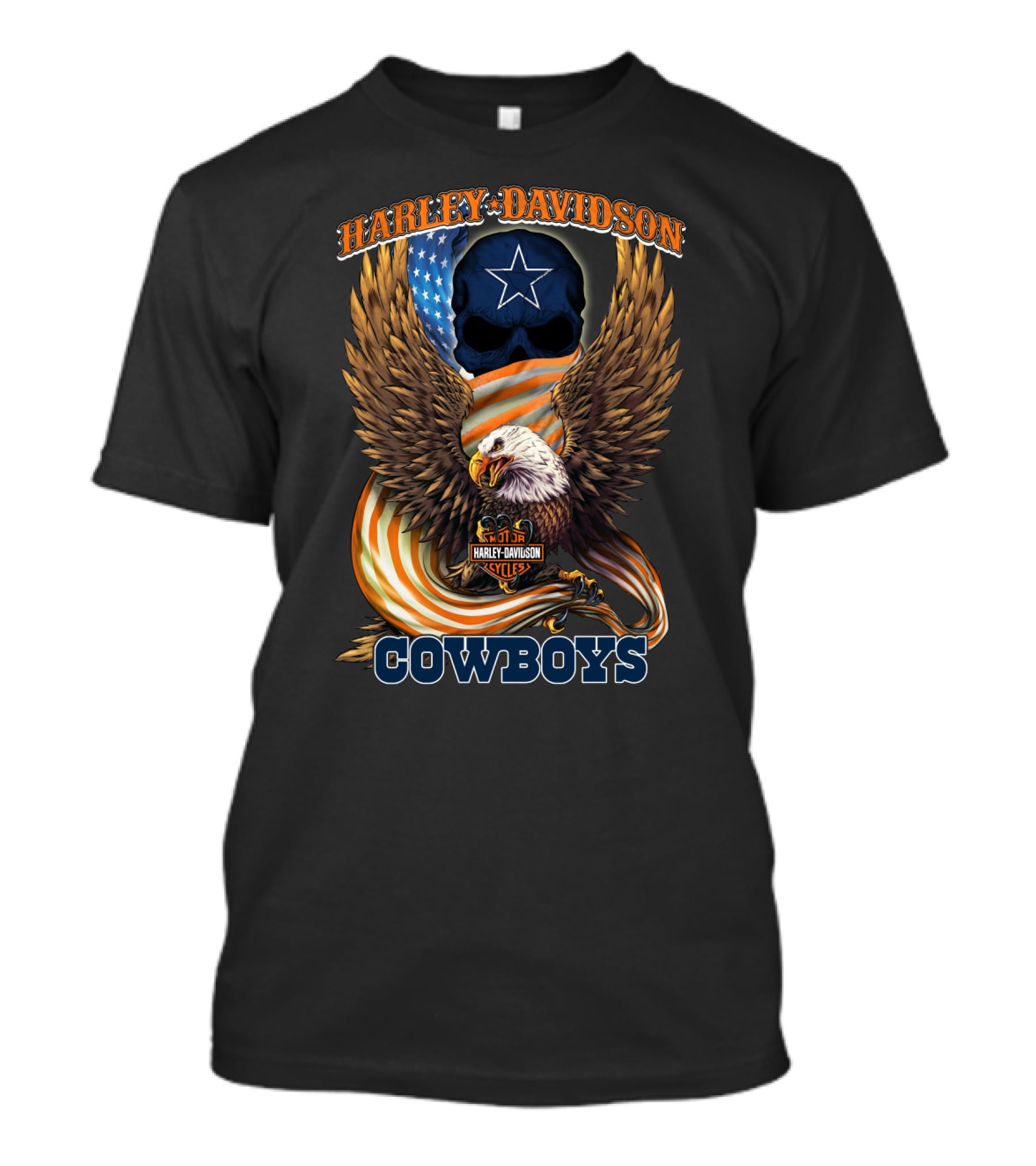 Harley Davidson Cycles Eagle Dallas Cowboys Star Skull T-Shirt