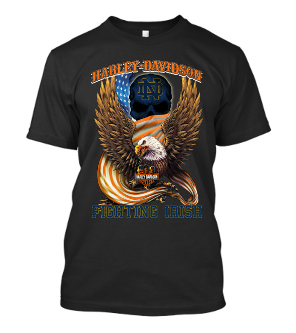 Harley Davidson Notre Dame Fighting Irish Eagle American Flag T-Shirt