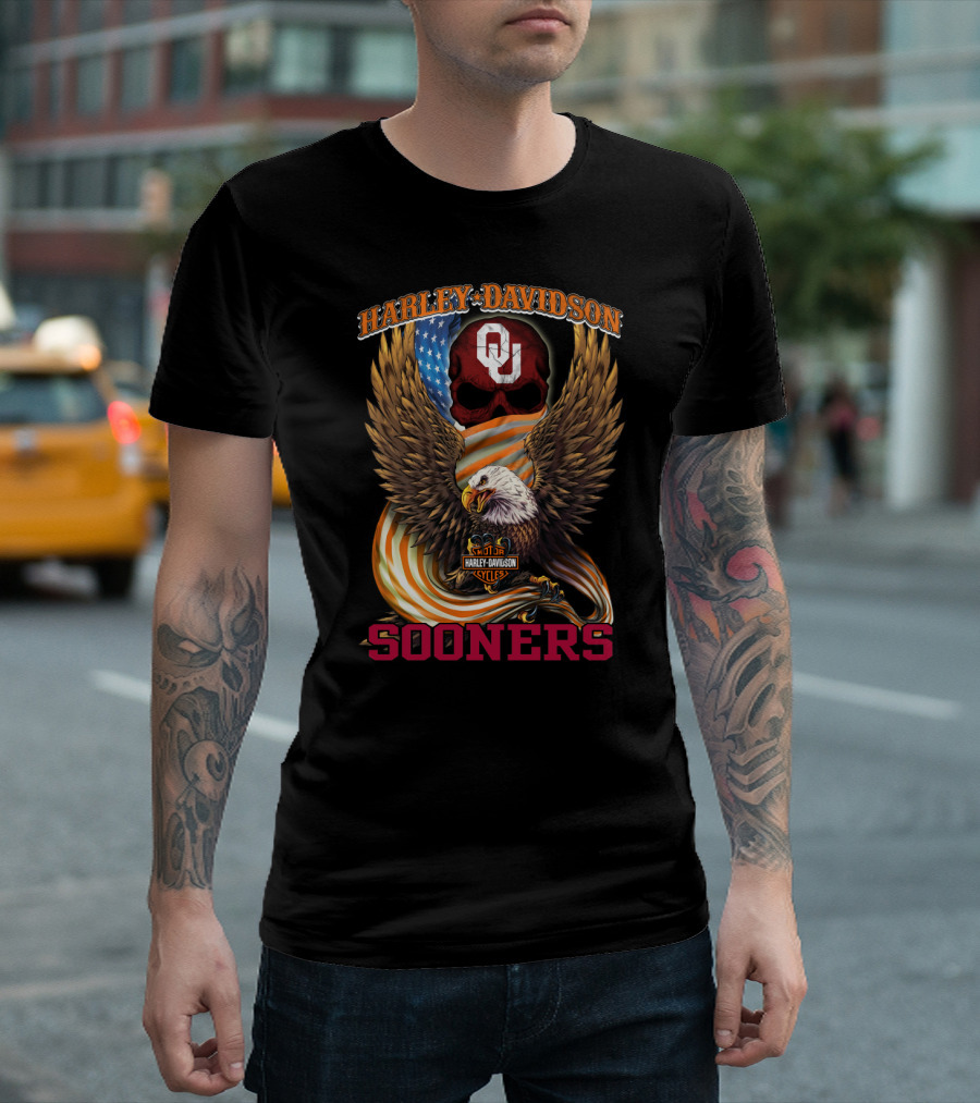 Harley Davidson Oklahoma Sooners Ou American Flag Eagle T-Shirt