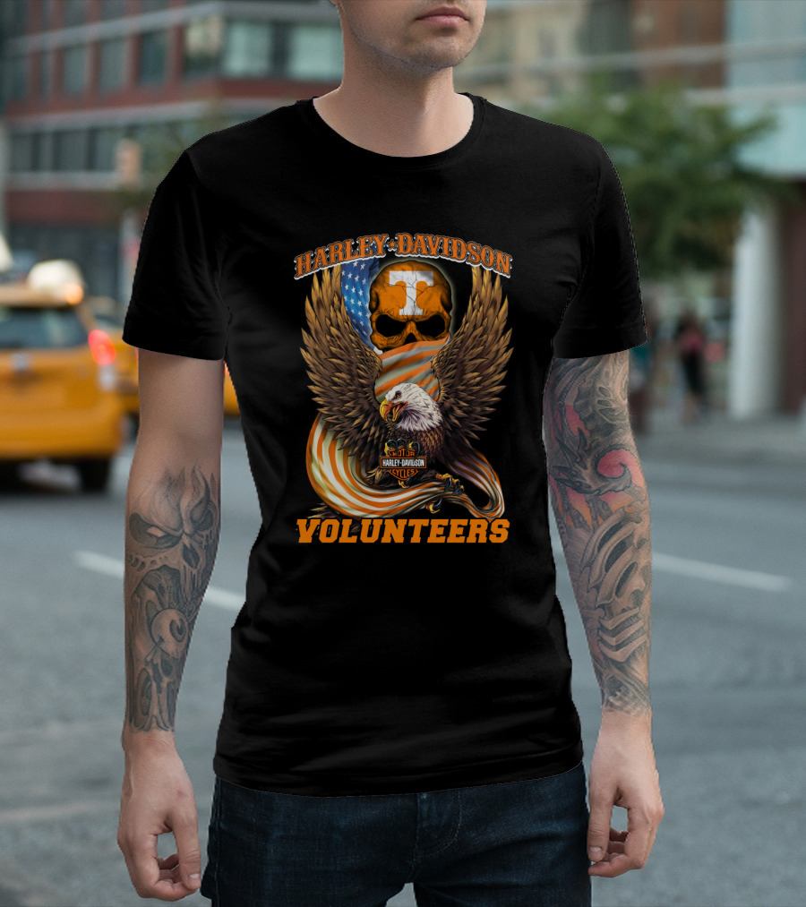 Harley Davidson Tennessee Volunteers Eagle Skull Flag T-Shirt
