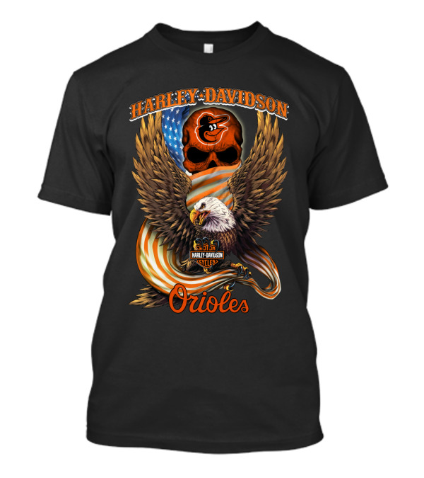 Harley Davidson Cycles Orioles Baltimore Orioles Eagle American Flag T-Shirt