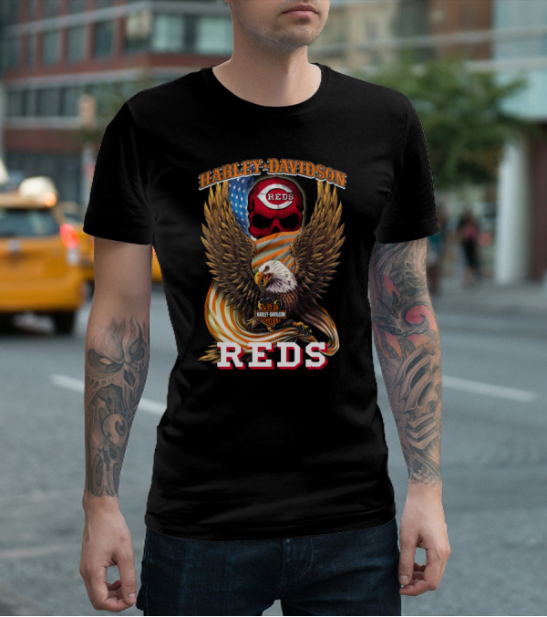 Harley Davidson Cincinnati Reds American Eagle Cycles T-Shirt