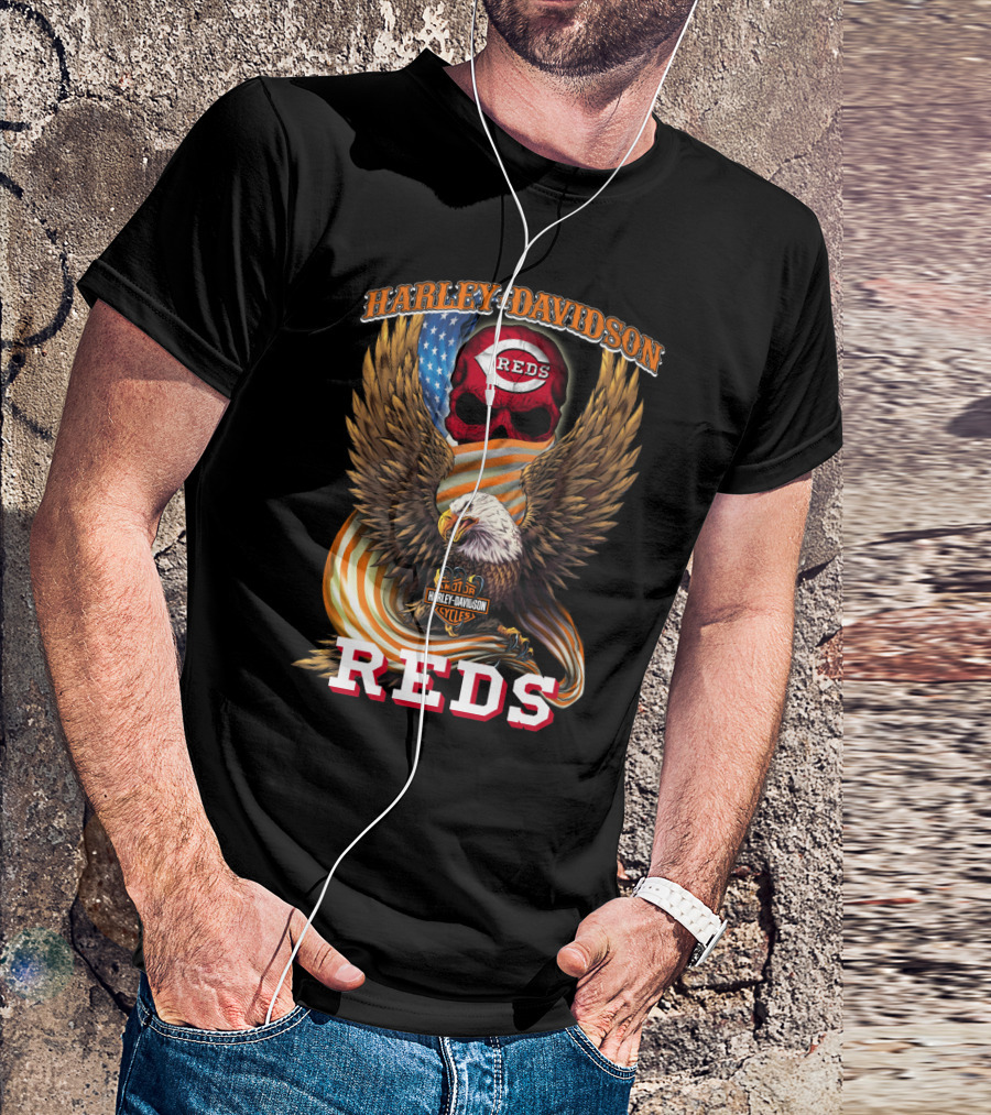 Harley Davidson Cincinnati Reds American Eagle Cycles T-Shirt