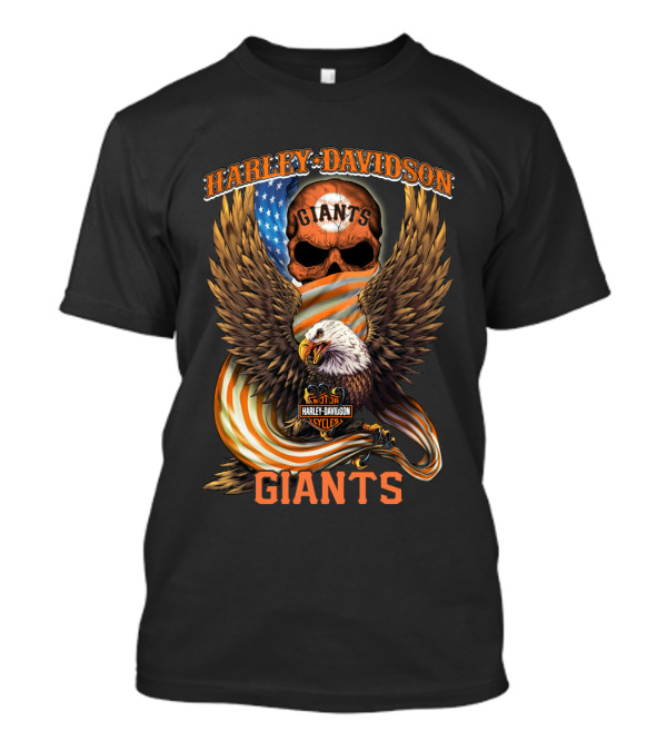 Harley Davidson Giants Bikes Cycles Eagle American Flag Skull T-Shirt
